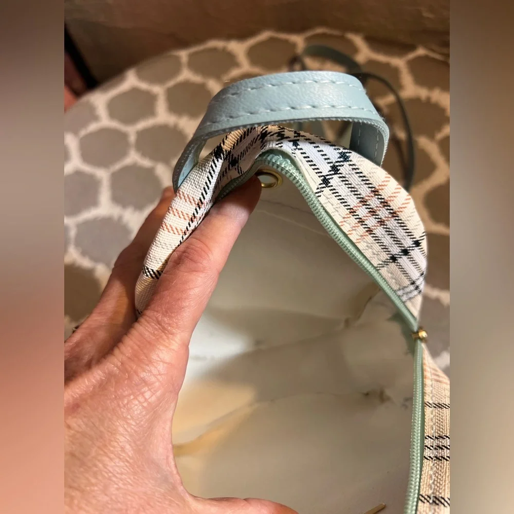 Plaid Mini Backpack with Blue Straps